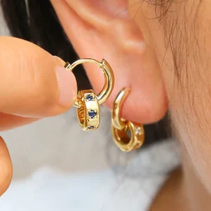 18K Gold Plated 12 Birthstone Earrings Birthstones Pendants Circle Fashion Hoop Earrings