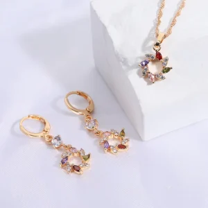 18K Gold-Plated 2-in-1 and 3-in-1 Colorful Earrings, Necklace and Bracelet Jewelry Set for Women