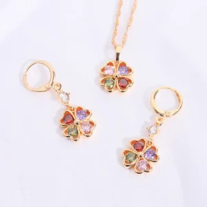 18K Gold-Plated 2-in-1 and 3-in-1 Earrings, Necklace and Bracelet Jewelry Set for Women