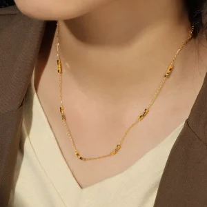 18K Gold Plated 316L Stainless Steel Beaded Necklace Mini Square Popcorn Chain Dainty Women Collarbone Jewelry