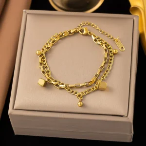 18K Gold Plated 316L Stainless Steel Bracelet Heart shaped Laminated Bracelet Male and Female Charm Bracelet