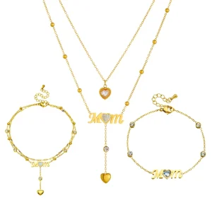18K Gold Plated 316L Stainless Steel Chain Pendant Jewelry Mom Necklace and Bracelet Set