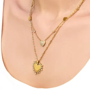18K Gold Plated 316L Stainless Steel Heart Necklace, Micro Inlaid Zircon, Trendy Ins Style Elegant Jewelry Accessories for Women