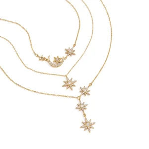 18K Gold Plated 316L Stainless Steel Multi Layer Moon Star Zircon Necklace Waterproof Women Trend Daily Jewelry Gift
