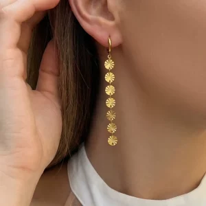 18K Gold Plated 316L Stainless Steel Round Wafer Tassel Huggie Earrings Waterproof Tarnish Free Minimalist Women Jewelry