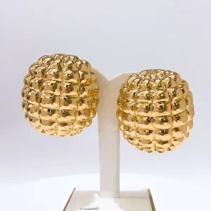 18K Gold Plated 3D Grid Bubble Chunky Stud Earrings Hollow Statement African Women Wedding EK0278
