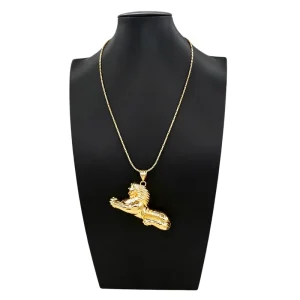 18K Gold Plated 3D Lion Pendant Necklace Hip Hop Style Twisted Chain Statement Jewelry for Men BK250247