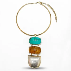 18K Gold Plated Alloy Resin Statement Pendant Necklace Geometric Collar Choker Necklace Women Party Gift Custom