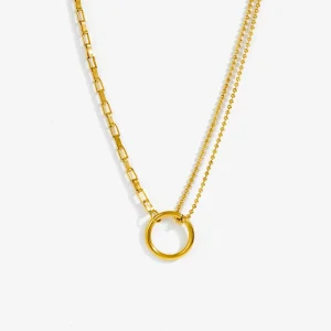 18K Gold Plated Beads Chain Necklace Women Fashion Jewelry Stainless Steel Geometric Minimalist Style Trendy Pendant Anniversary