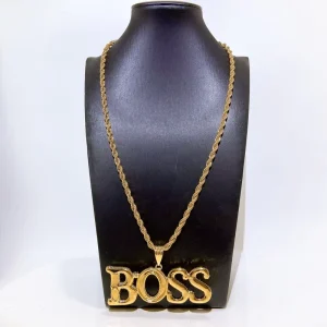 18K Gold Plated Bold BOSS Pendant Necklace Hip Hop Bling Iced Out Rope Chain Necklace for Unisex Jewelry BK25036