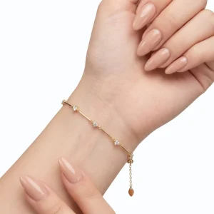 18K Gold Plated Brass 5A CZ Station Bracelet For Women Minimalist Dainty Geometric Bar Link Chain Bracelet Jewelry