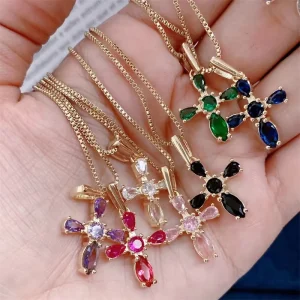 18K Gold Plated Brass Boho Chic Tarnish Resistant Mob Wife Aesthetic Christian Cross Necklace for Women Spiritual Protection