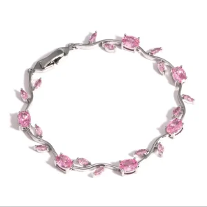 18K Gold Plated Brass Colorful Marquise Zircon Vine Bracelet Dainty Crystal Tennis Chain Wedding Romantic Unisex