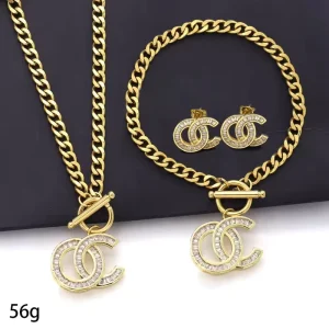 18K Gold Plated C shaped Pendant Trendy Stainless Steel Chains Jewelry Set for Weddings Parties and Gifting