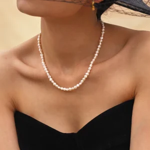 18K Gold-Plated Chain with Imitation Pearl Charm Necklace for Women