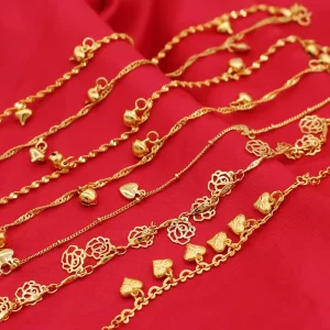 18K Gold Plated Copper Foot Chain Anklet Korean Version Female Fashion Transfer Beads Brass Jewelry for Gift Occasions