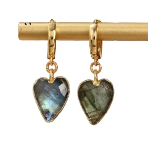 18K Gold Plated Copper Hook Heart Shape Gemstone Drop Earrings Fashion Jewelry Styles for Girls for Parties