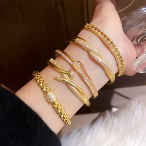 18K Gold Plated Copper Zirconia Bracelet High-end Fashionable Women’s Elegant Bracelet Available for ODM or OEM