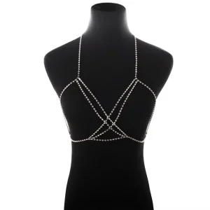 18K Gold Plated Crystal Rhinestone Body Chain Necklace for Weddings Parties Alloy Engagement