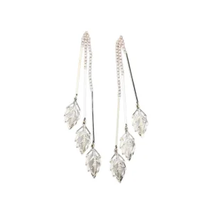 18K Gold Plated Crystal Rhinestone Drop Earrings with Leaf Tassel Design for Women’s Party Occasions