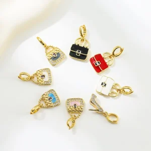 18K Gold Plated DIY Highheel Charms Ladies Bag Clip On Fashion Pendants & Accessories