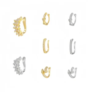 18K Gold Plated Dainty Pave CZ Adjustable Open Hoop Ear Cuff Earrings for Women Non Pierced Clip Cartilage Fashion Lightweight