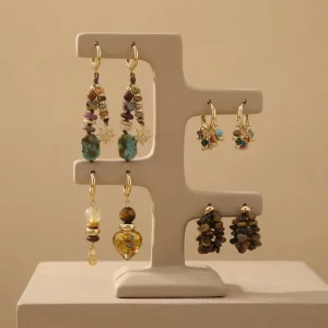 18K Gold Plated Dangle Earrings Natural Stone Long Drop Hypoallergenic for Women
