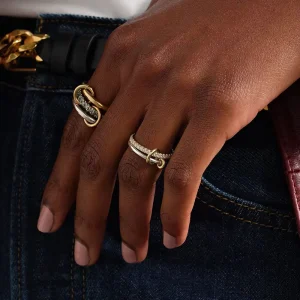 18K Gold Plated Double Layer Finger Ring Interlocking Two Color Double Loop Finger Ring