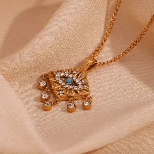 18K Gold Plated Drop Tassel Devil’s Eye Necklace Zircon Eye Necklaces Gold Plated Stainless Steel Jewelry 316L Necklace