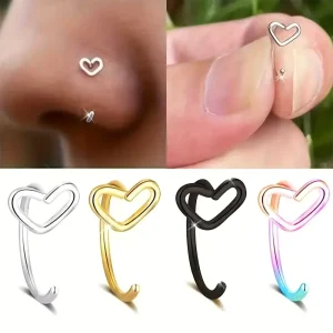 18K Gold Plated Elegant Cute Style 4 Piece Simple Heart Shaped Nose Ear Rings Stainless Steel Women’s Body Jewelry Gemstone Free