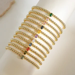 18K Gold Plated Fashion Beads Jewelry Waterproof Birth Stone Beaded Bracelet for Women