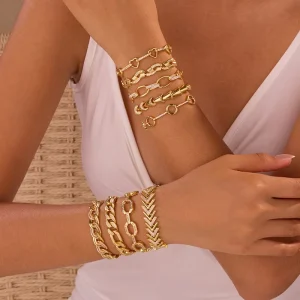 18K Gold Plated Fashionable Geometric Square Arrow Heart Zircon Charm Bracelet for Women High End Cuban Chain