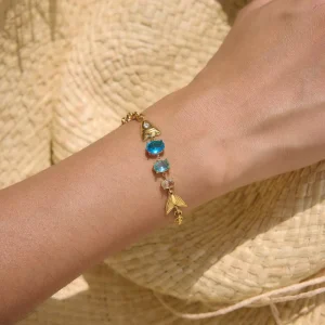 18K Gold Plated Fish Bracelet Blue Gradient Oval Zirconia Waterproof Stainless Steel Jewelry for Women