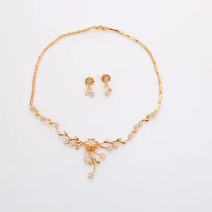 18K Gold-Plated Flower Earrings, Necklace and Bracelet Jewelry Set for Women