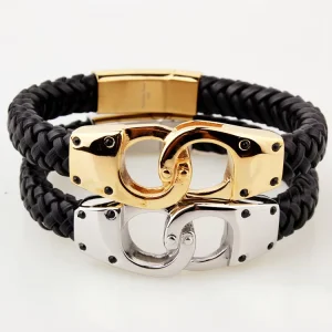 18K Gold Plated Genuine Leather Braid Men’s Leather Bracelet