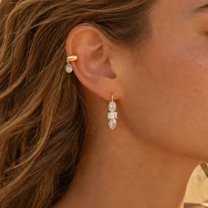 18K Gold Plated Geometric Zirconia Fashion Drop Earrings Waterproof Non Tarnish Stainless Steel Jewelry for Women Fine Gift