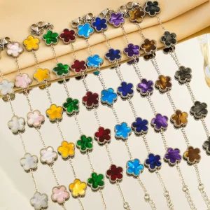 18K Gold Plated Gradient Five Leaf Clover Motifs Bracelet for Women Titanium Steel Light Luxury Niche High End Fashion