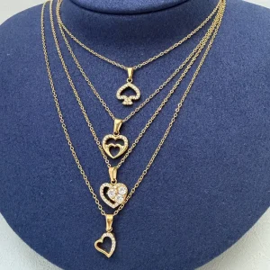 18K Gold Plated Heart Pendant Necklace Stainless Steel CZ Layered Necklace for Women Fashion Jewelry Gift for Valentine’s Day