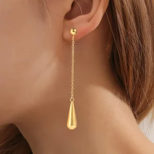18K Gold Plated Hypoallergenic Non Tarnish Hot Fine Jewelry Stainless Steel Elegant Simple Water Tear Drop Earrings