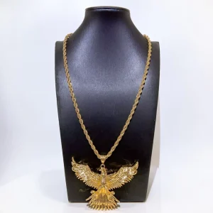 18K Gold Plated Iced Out Phoenix Eagle Pendant Necklace Hip Hop Bling Rope Chain Necklaces Unisex Jewelry BK25035