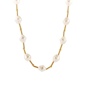 18K Gold Plated Imitation Pearl Beaded Choker Necklace French Vintage Style