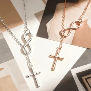 18K Gold Plated Infinity Cross Pendant Necklace 316L Stainless Steel Lariat Y Chain Necklace for Women Custom Bulk