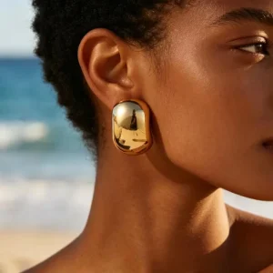 18K Gold Plated Irregular Oval Chunky Earrings Polished Mirror Statement Chubby Earrings Minimalist Fashion Jewelry