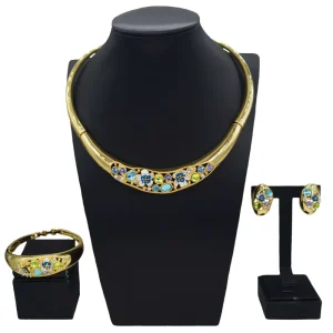 18K Gold Plated Jewelry Simple Unique Necklace Earrings Jewelry Sets Fashion Women Party Costume Accessories