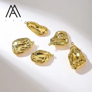 18K Gold Plated Liquid Metal Pendant Findings Irregular Molten Texture Charm For Jewelry Making Supply DIY