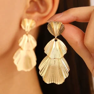 18K Gold Plated Luxury Flower Dangle Earrings For Women Long Trendy Tassel With Pearl Geometric Pattern