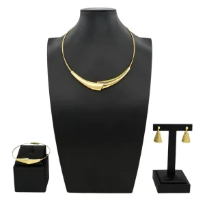 18K Gold Plated Minimalist Geometric Jewelry Set Curved Bar Pendant Choker Necklace Earrings Bracelet Set HD2500816
