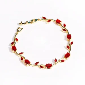 18K Gold Plated Multi Color CZ Leaf Bangle for Women Brass Zircon Branch Vine Wave Cuff Bracelet Flower Bracelet