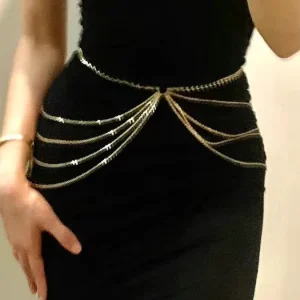 18K Gold Plated Multi Row Layered Waist Chain Sexy Market Trend Body Jewelry for Women for Engagement and Anniversary