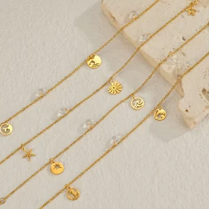 18K Gold Plated Multi element Stainless Steel Anklet Layered Beach Stackable Foot Jewelry Gift for Women